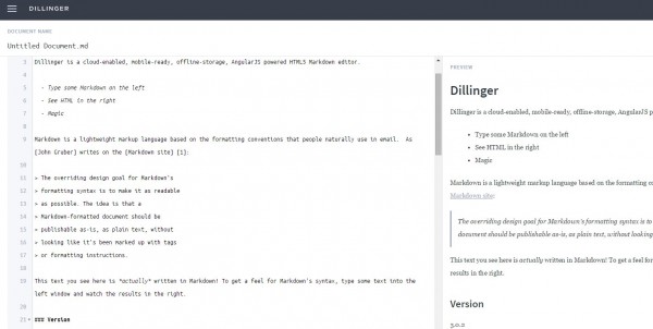  dillinger, un editor online de Markdown, opensource, en HTML5
