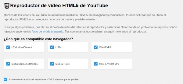  Usa la extensión /html5 para pasar de flash a html5 en youtube