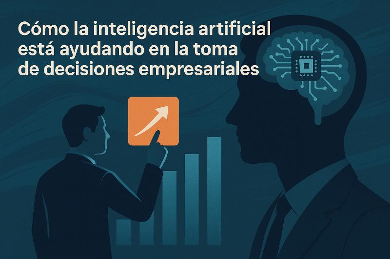 Inteligencia artificial ayudando en la toma de decisiones empresariales con gráficos y datos