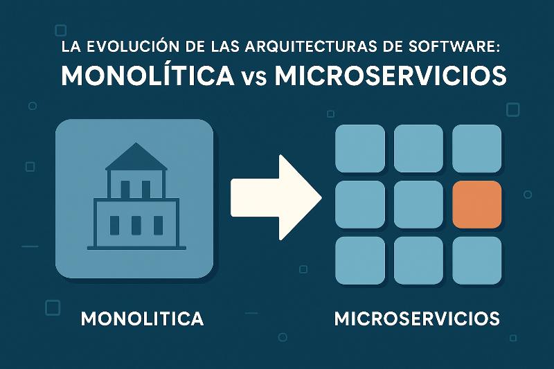 Checklist visual comparando arquitectura monolítica vs microservicios para equipos de desarrollo