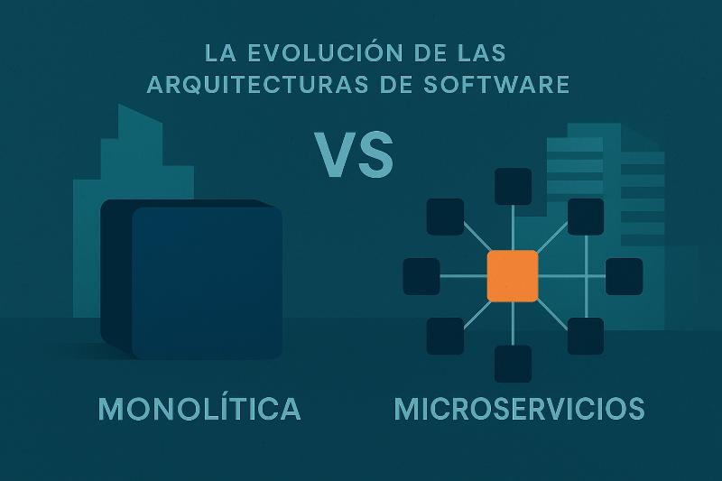 Checklist para equipos de desarrollo comparando arquitectura monolítica y microservicios con iconos de decisión