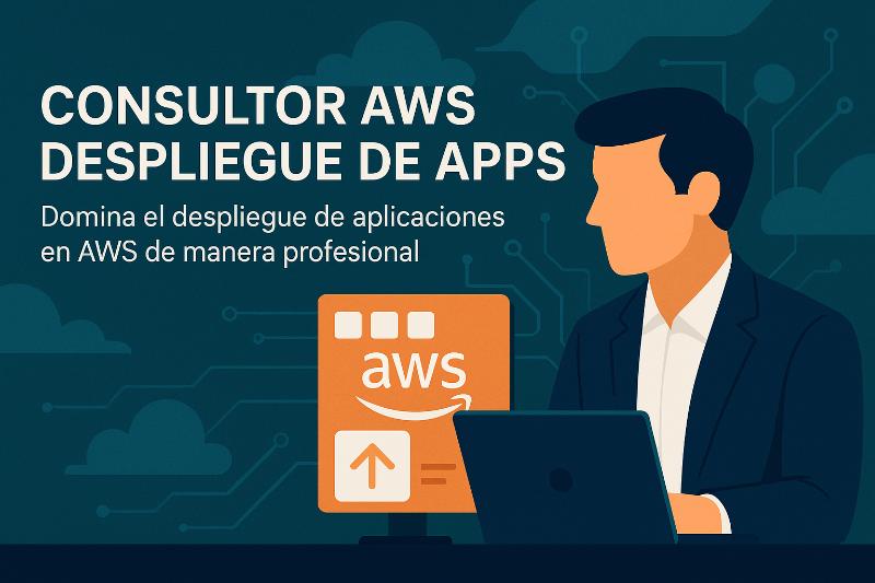 Consultor AWS analizando despliegue de aplicaciones en la nube con dashboards de monitoreo
