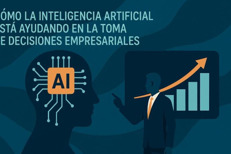 Inteligencia artificial ayudando en la toma de decisiones empresariales con graficos y datos