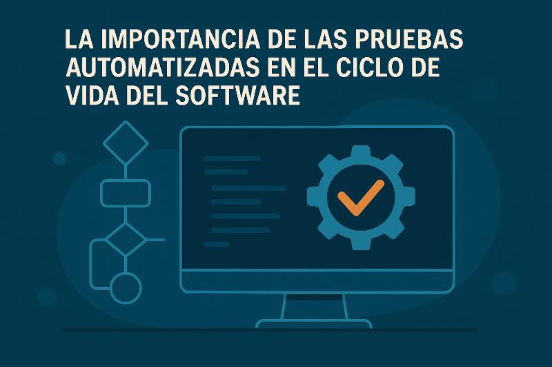 Diagrama que muestra la integración de pruebas automatizadas en el ciclo de vida del software, destacando fases clave y beneficios