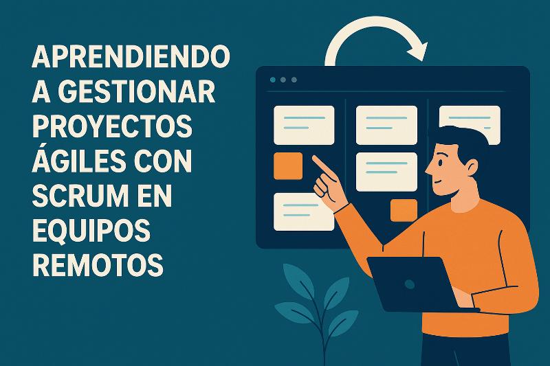 Equipo remoto colaborando en un tablero Scrum virtual durante un sprint planning