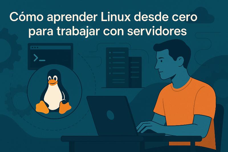 Persona aprendiendo Linux desde cero en una terminal para administrar servidores