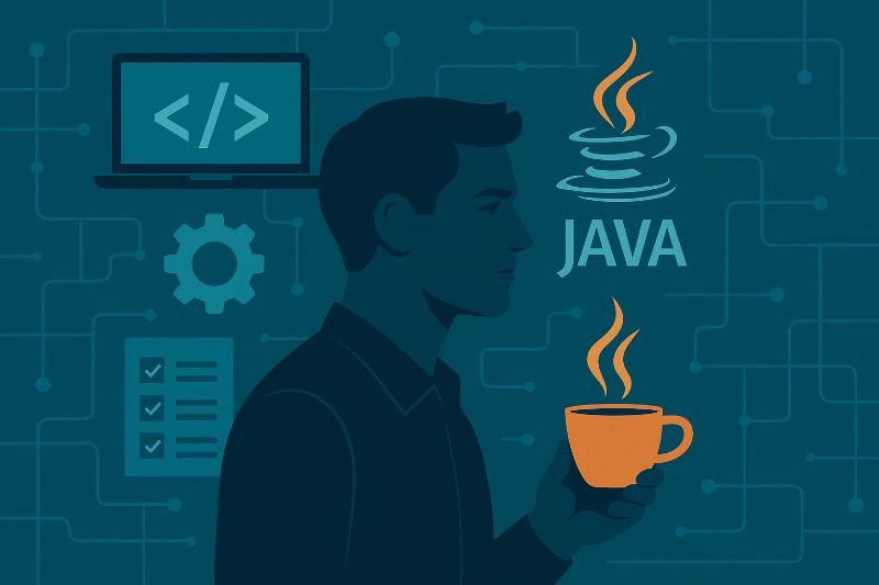 Desarrollador Java revisando código con checklist de conocimientos para empleo en 2026