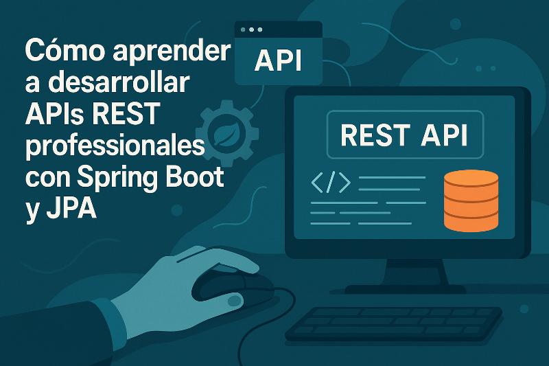 Desarrollador creando API REST profesional con Spring Boot y JPA en su entorno de trabajo