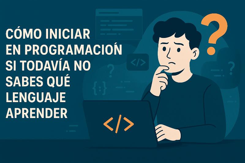 Persona iniciando en programación con un proyecto real en su laptop, código visible en pantalla