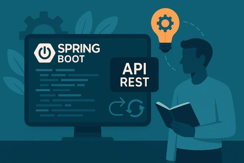 Desarrollador backend corrigiendo errores comunes en Spring Boot y APIs REST durante una entrevista técnica