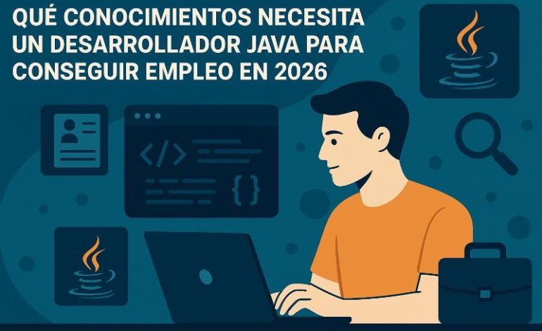 Equipo de desarrolladores Java revisando checklist de conocimientos para empleo en 2026
